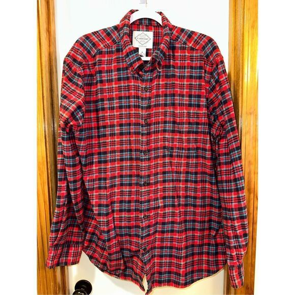 St. John's Bay Men's XL Plaid Flannel Long Sleeve Shirt Red/Blue - Picture 2 of 6
